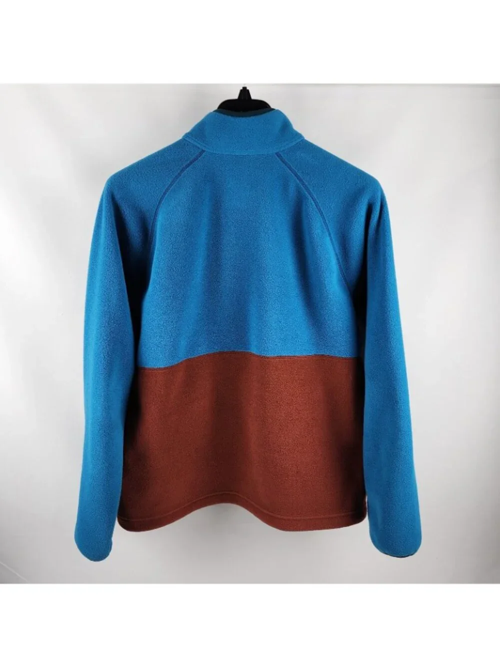LL BEAN Sweater Men XL Blue Brown Mountain Classic Colorblock Fleece 1/2 Zip